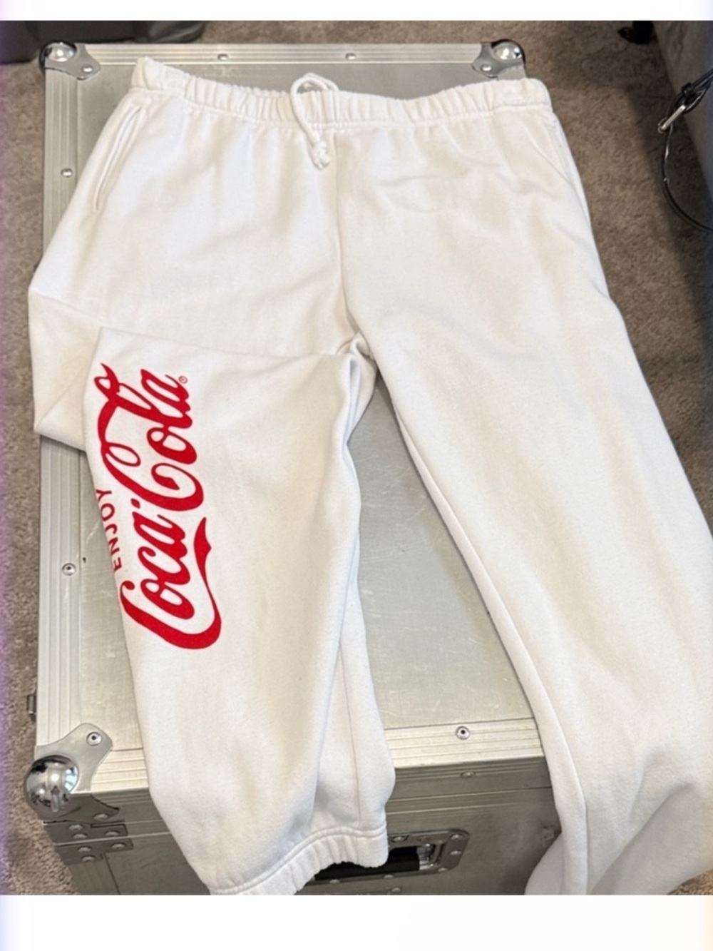 PacSun White Sweatpants with Red coca-Cola Logo Print